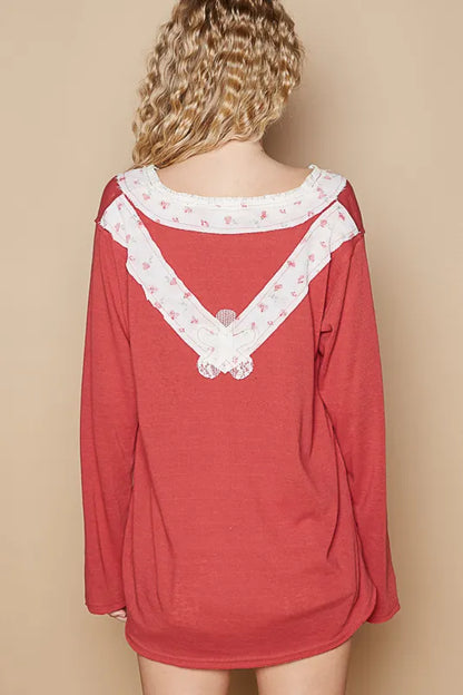 POL Lace Flower Patch Long Sleeve T-Shirt