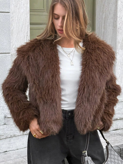 Open Front Faux Fur Cropped Jacket