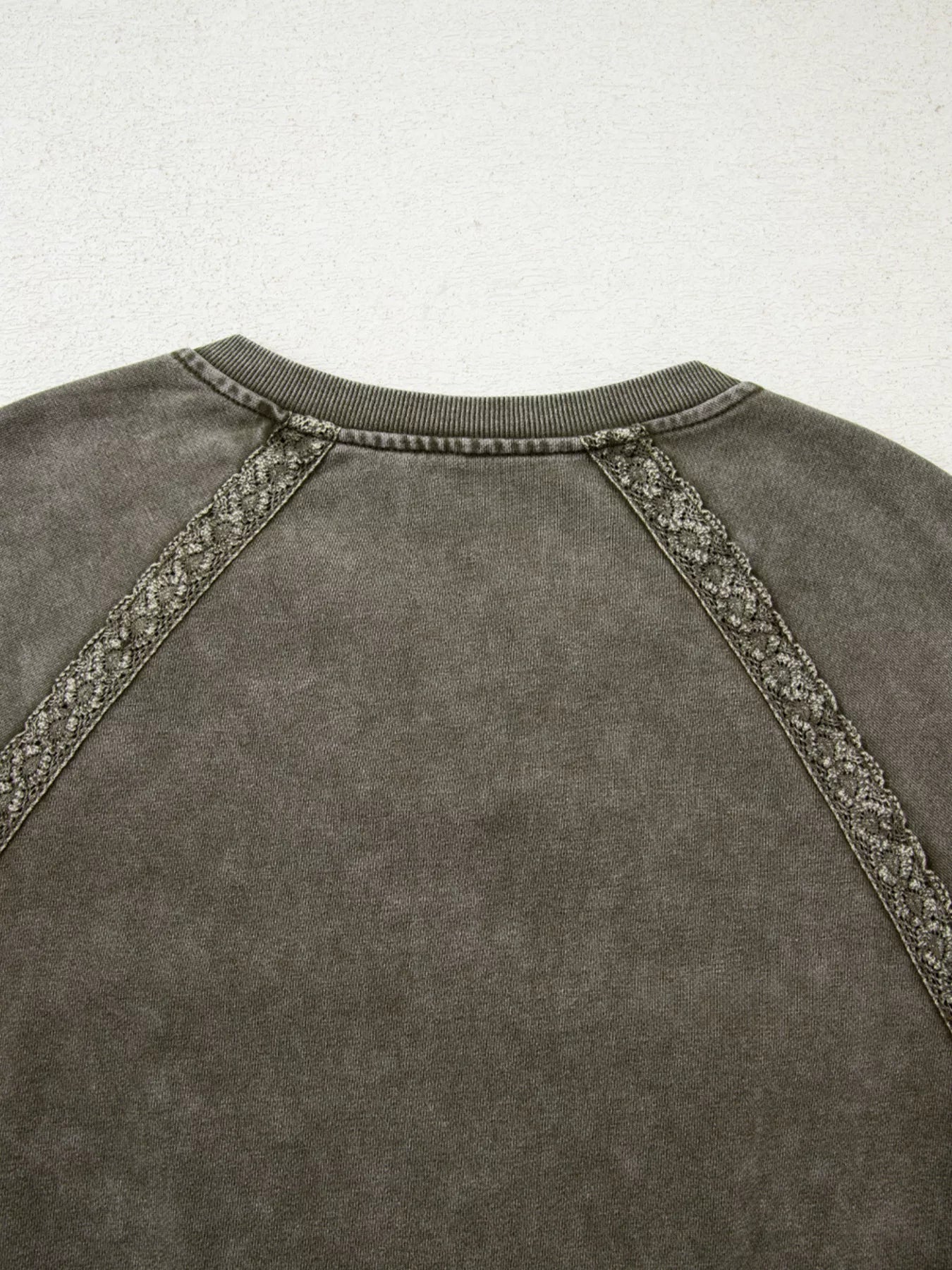Lace Patchwork Detail Notched Mineral Wash Sweatshirt
