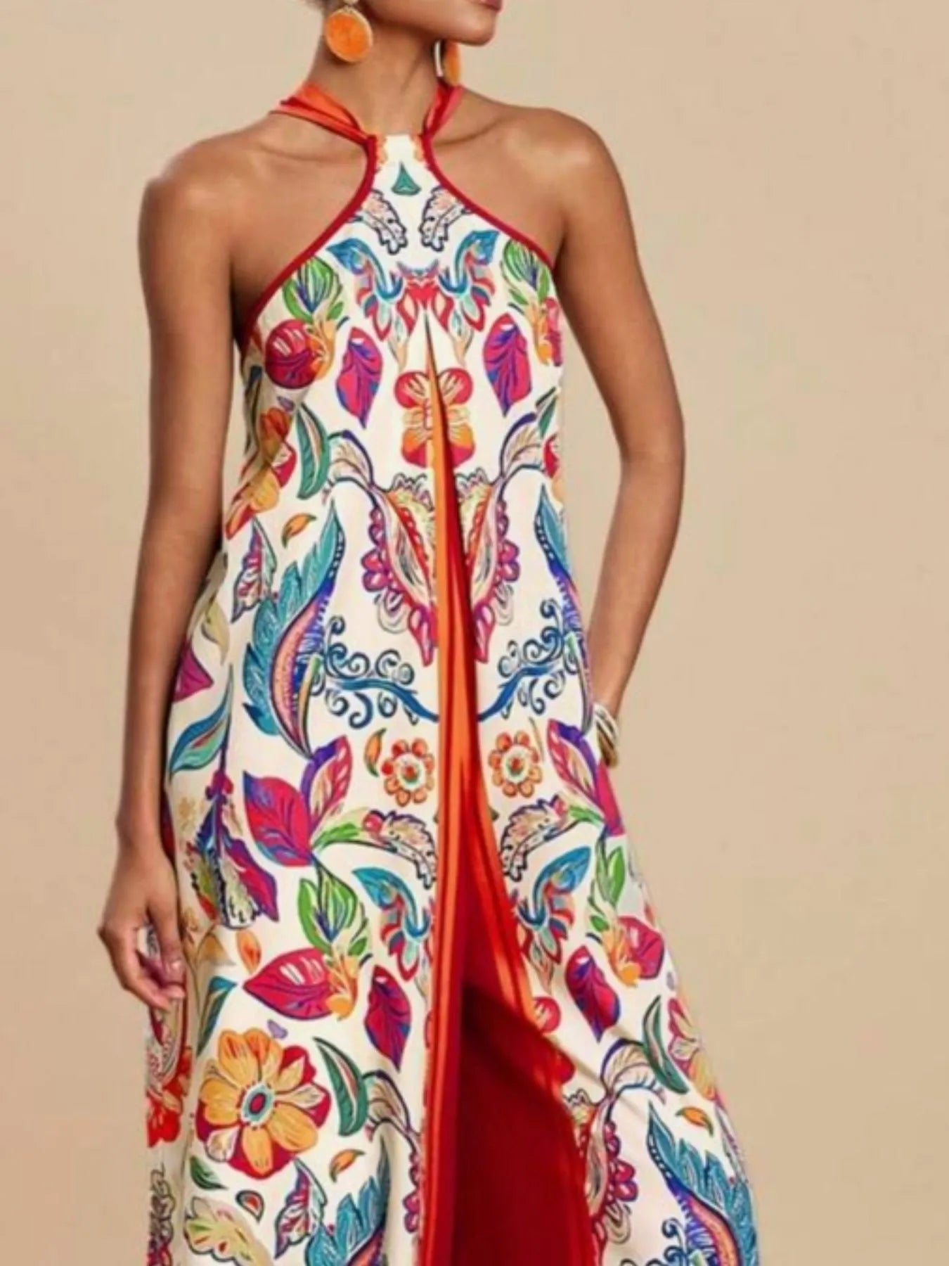 Printed Halter Wide-Leg Jumpsuit