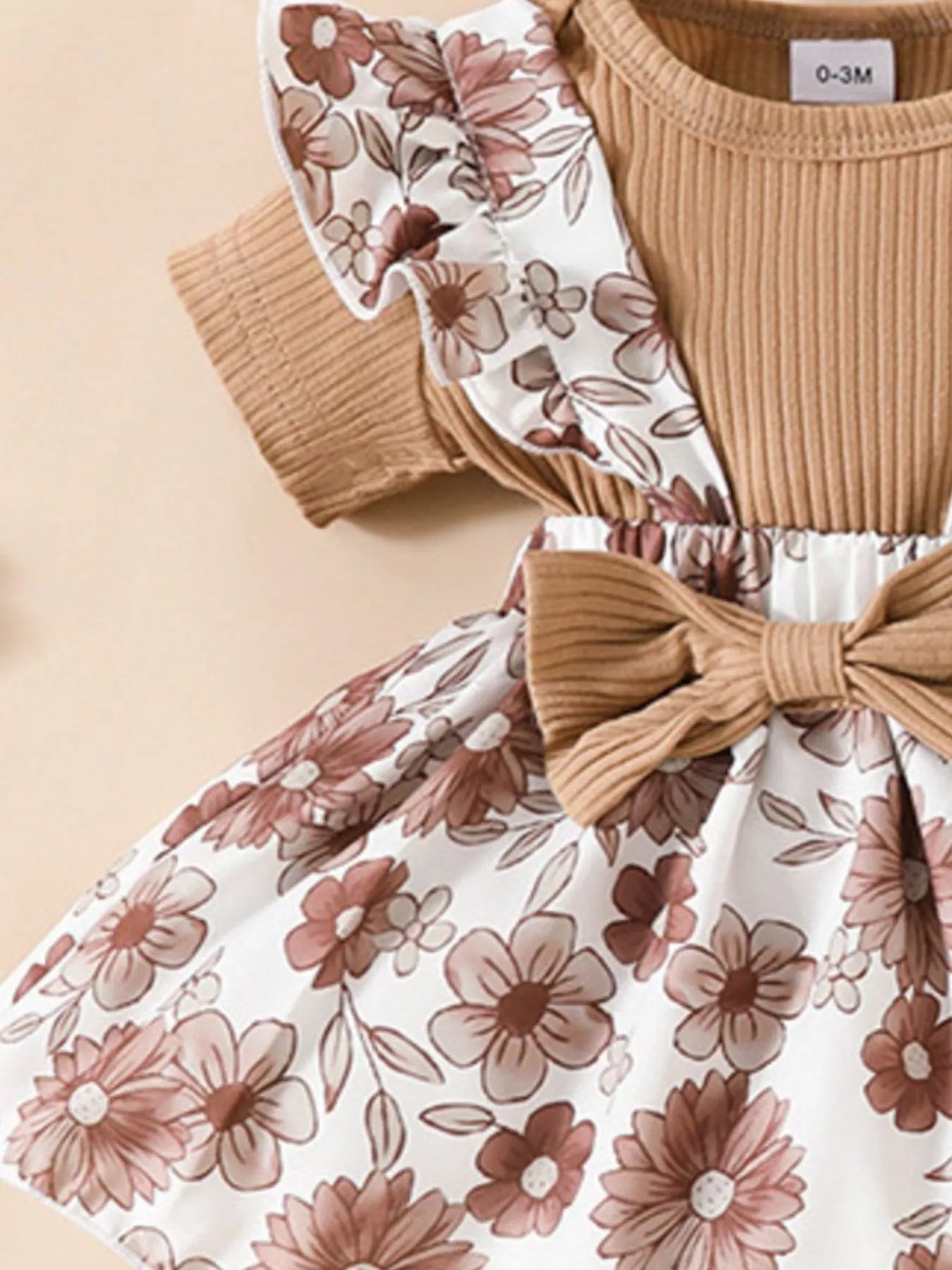 Children's Floral Print Ruffle Trim Baby Set with Headband