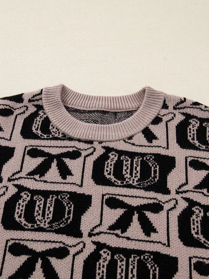 Bows & Horseshoes Pattern Round Neck Sweater