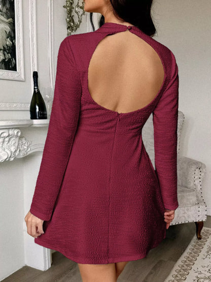 Cutout Back Long Sleeve Mini Dress