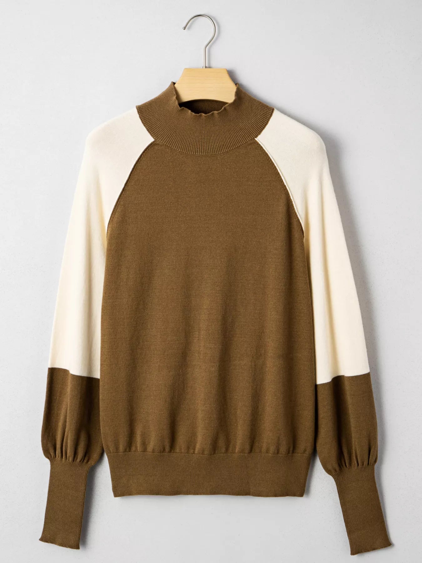Color Block Mock Neck Long Sleeve Sweater
