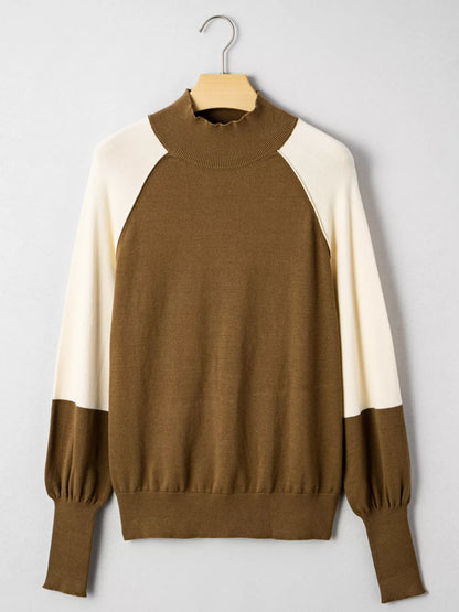 Color Block Mock Neck Long Sleeve Sweater