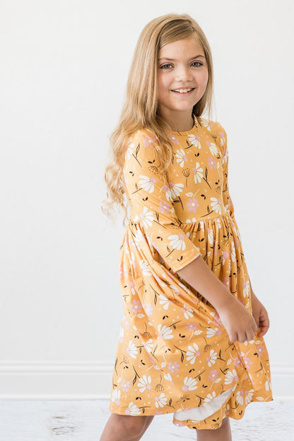 Dandelions in Fall 3/4 Sleeve Pocket Twirl Dress
