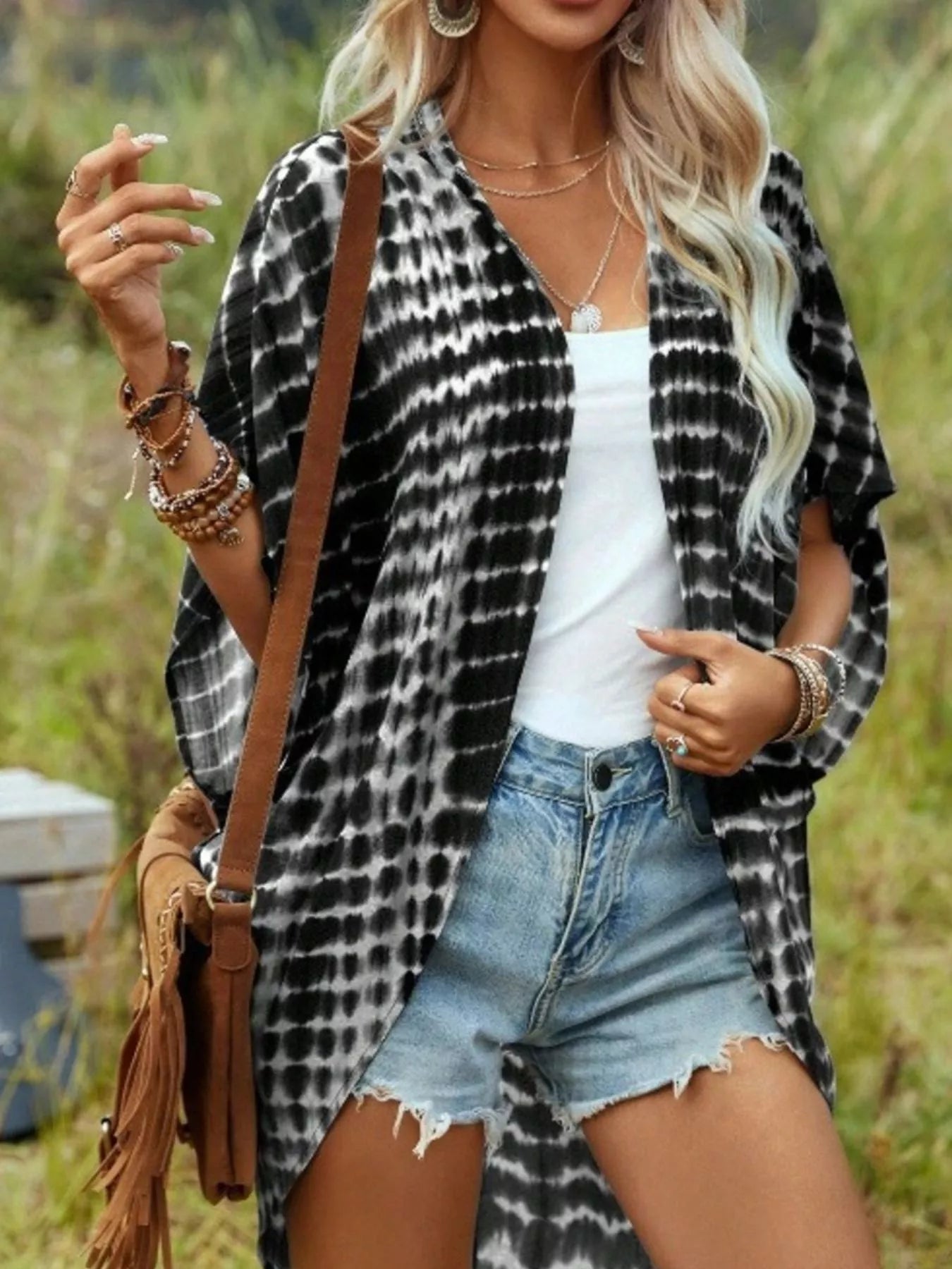 Tie-Dye Open Front Kimono Cardigan