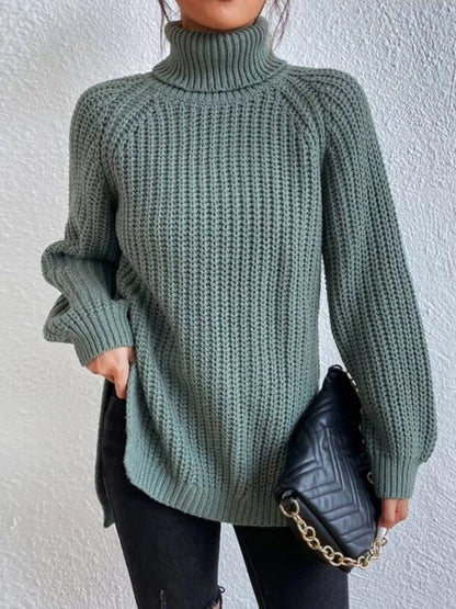 Full Size Turtleneck Long Sleeve Sweater Plus Size Light Green
