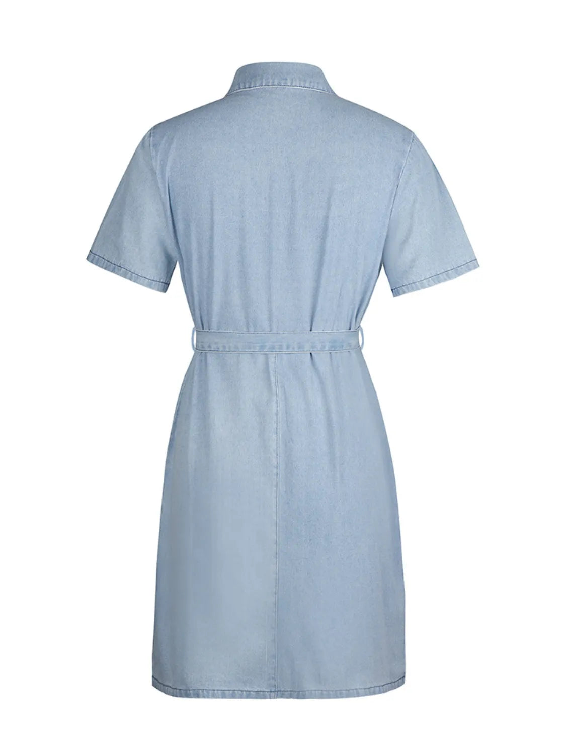 Full Size Zip Front Short Sleeve Denim Dress Plus Size