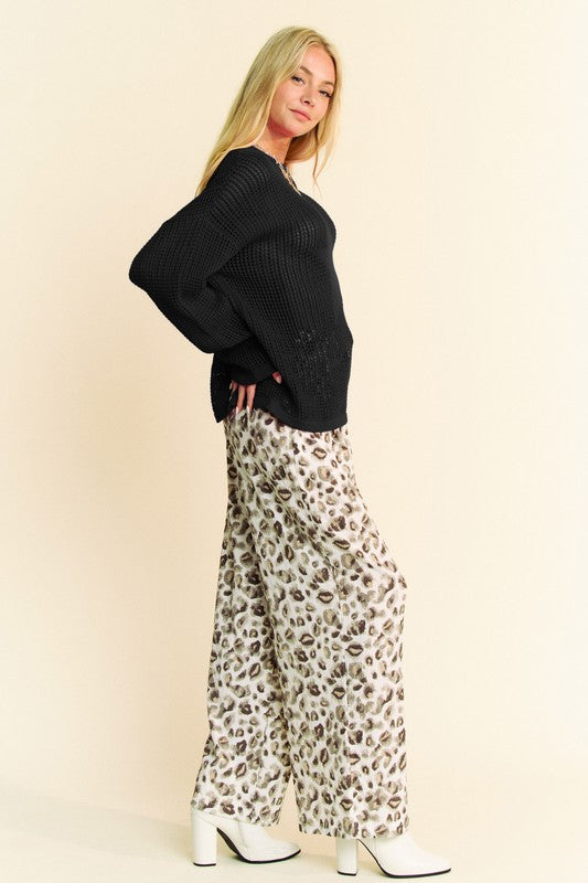 Back To School Sweater - Davi & Dani Star Front Crochet Drop Shoulder Knit Top