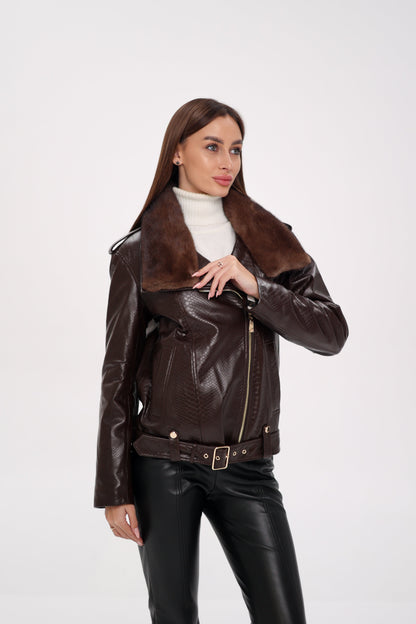 Genuine Mink Fur Embossed Leather Jacket