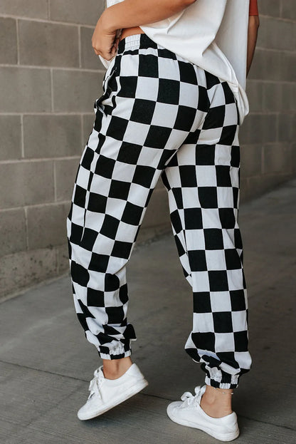 Checkered Joggers Women - Checkered Elastic Waist Joggers