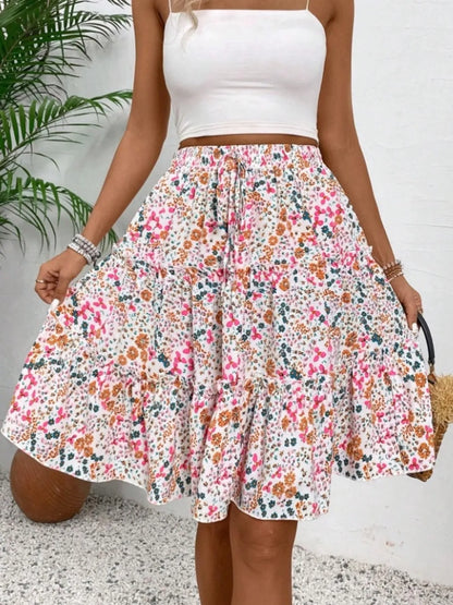 Floral Print Midi Skirt Pink