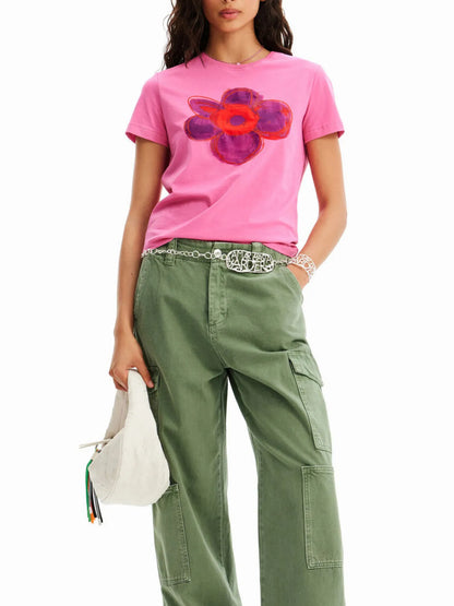 Flower Graphic Round Neck T-Shirt
