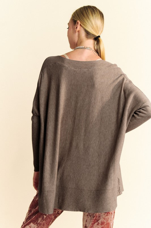 Back To School Sweater - Davi & Dani Round Neck Dropped Shoulder Long Sleeve Knit Top
