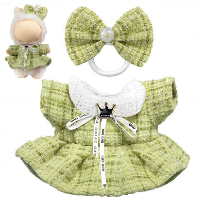 3 Piece Handmade Crochet Outfit for 17cm Dolls - Heart Sweater Hat & Bag Set Dress - Green