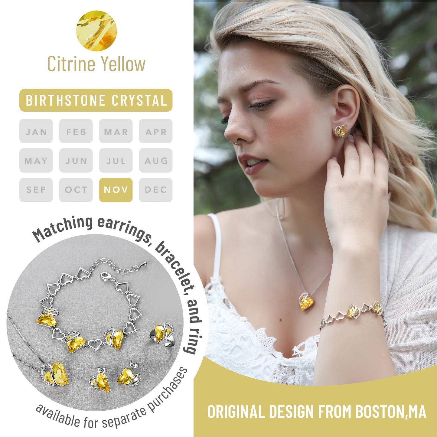 Infinity Love Birthstone Heart Necklace - 18K White Gold Plated Crystal Pendant Gift for Women