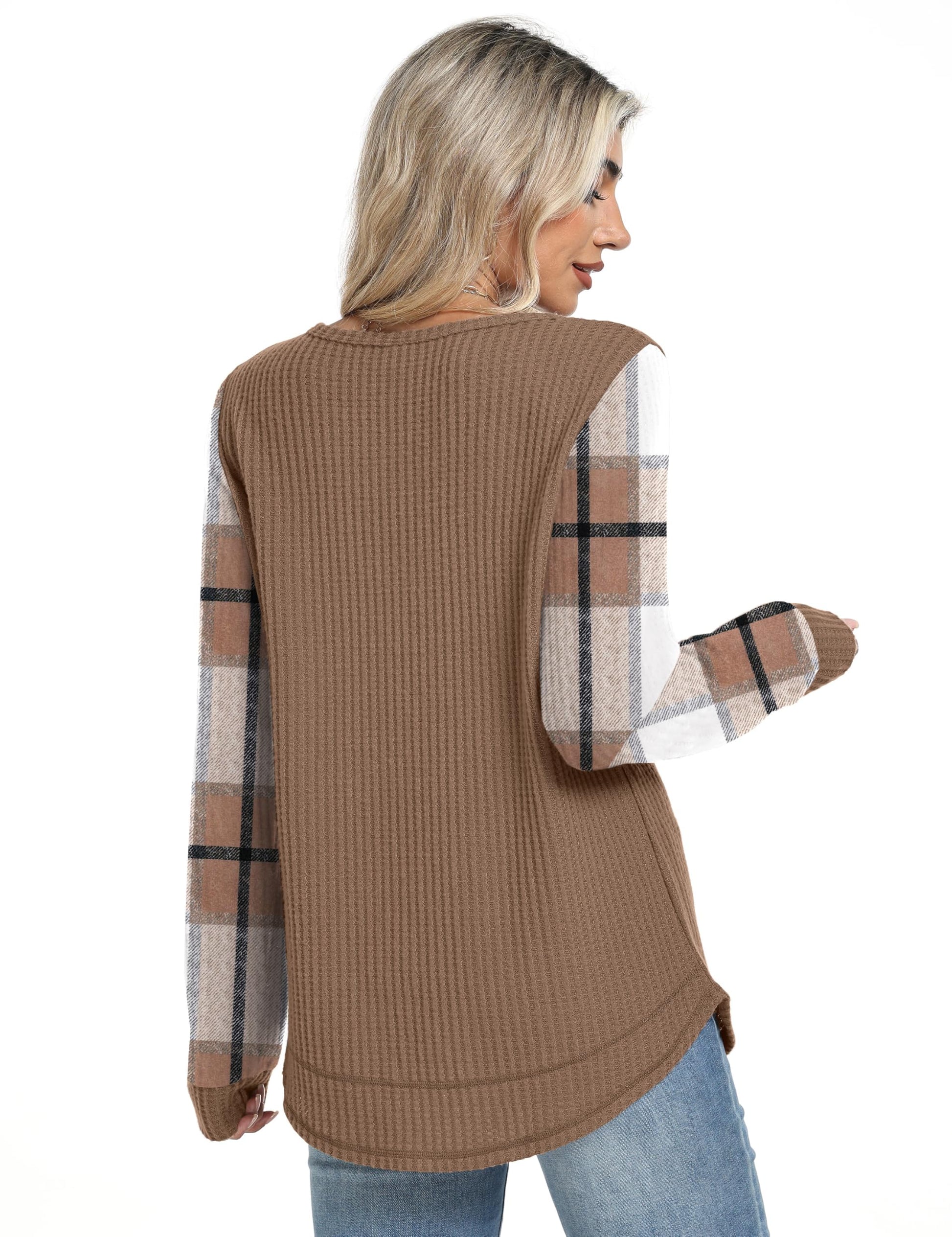 Women's Tunic Tops - Loose Fit Waffle Knit Long Sleeve Crewneck Sweaters