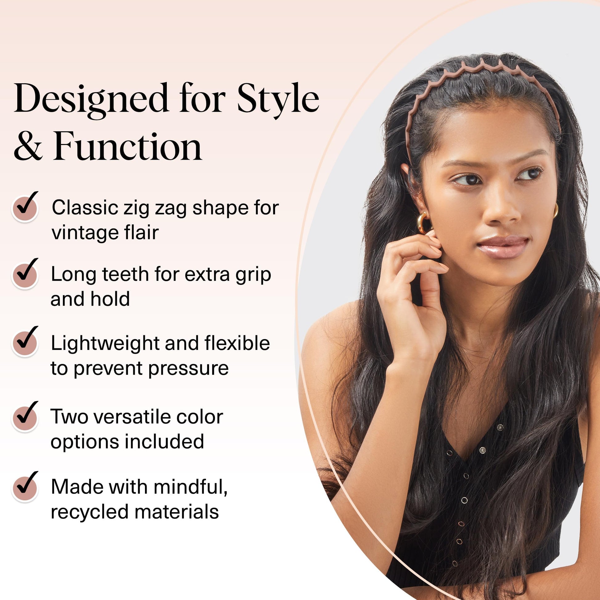 Women Accessories - Comfortable Comb Headbands with Teeth - Recycled Plastic Hair Accessories - 2 Pack