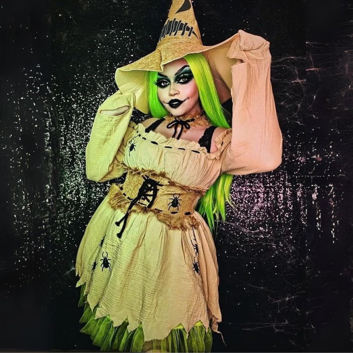 Bugged Out Baddie Costume - 3 Piece Halloween Outfit with Dress Choker Hat