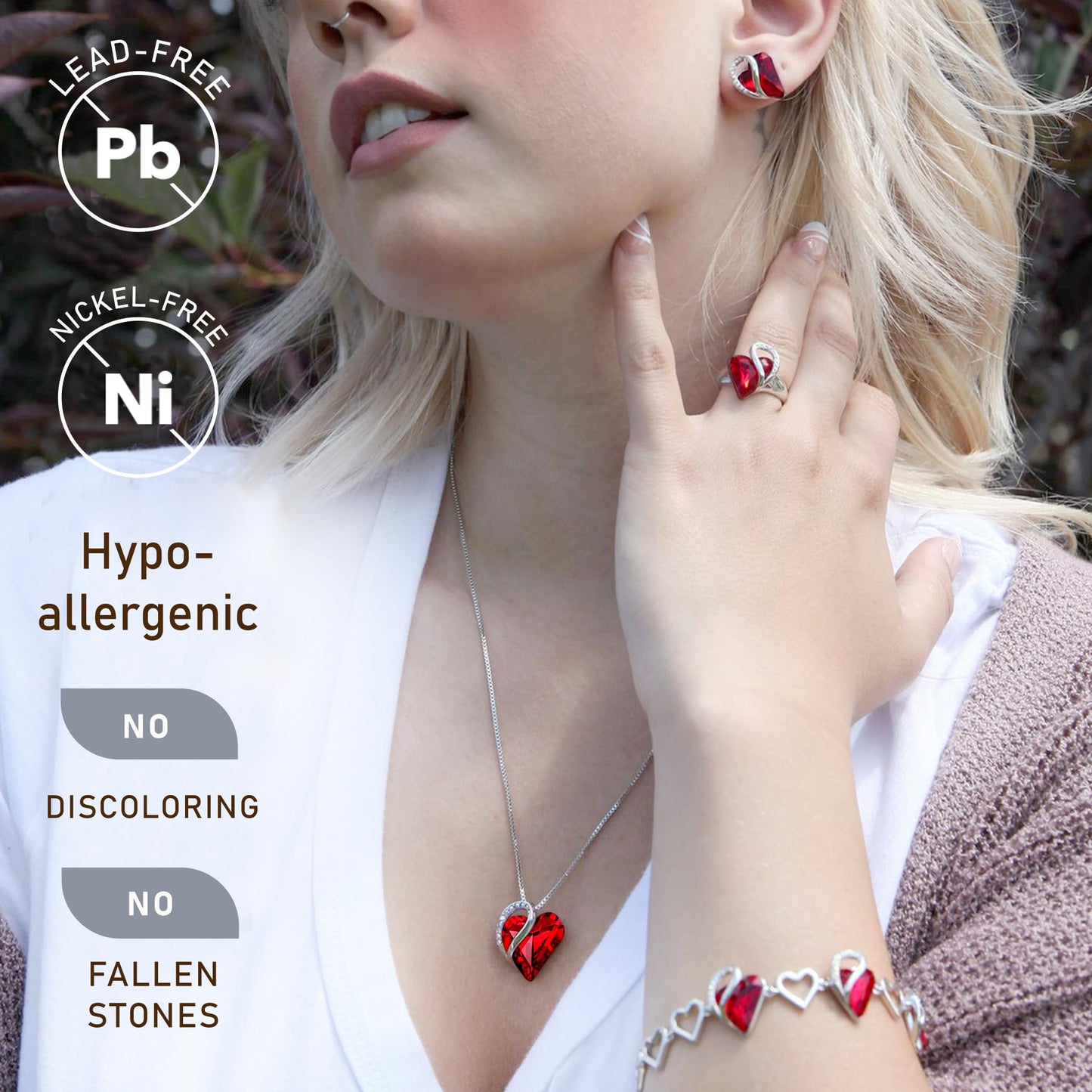 Infinity Love Birthstone Heart Necklace - 18K White Gold Plated Crystal Pendant Gift for Women