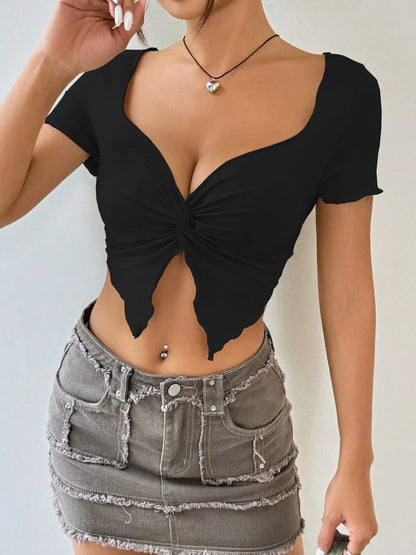Twisted Front Short Sleeve Crop T-Shirt