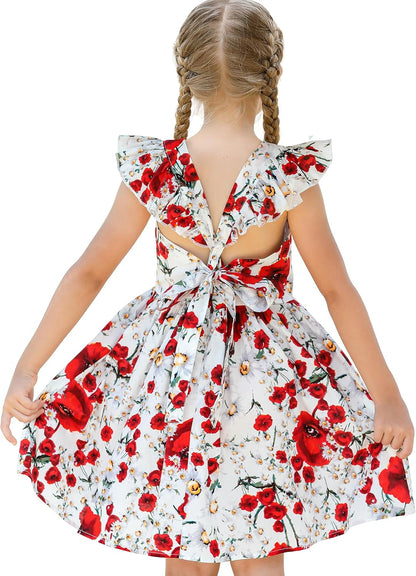Girls Floral Cotton Dress - Sleeveless Summer Dress with Zipper Closure D35