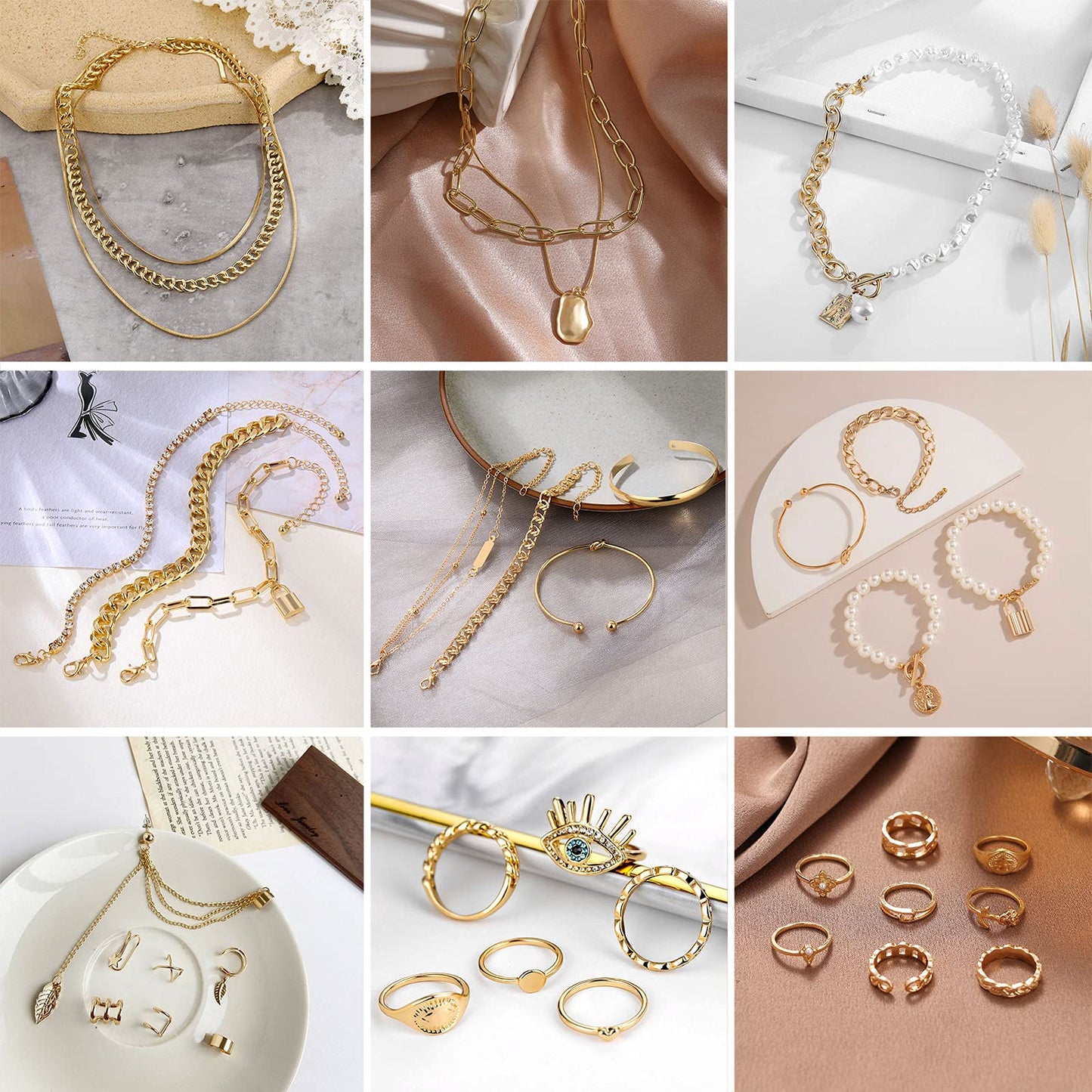 Women's Accessories - 36-Piece Gold Plated Jewelry Set Necklaces Bracelets Earrings Rings Gift
