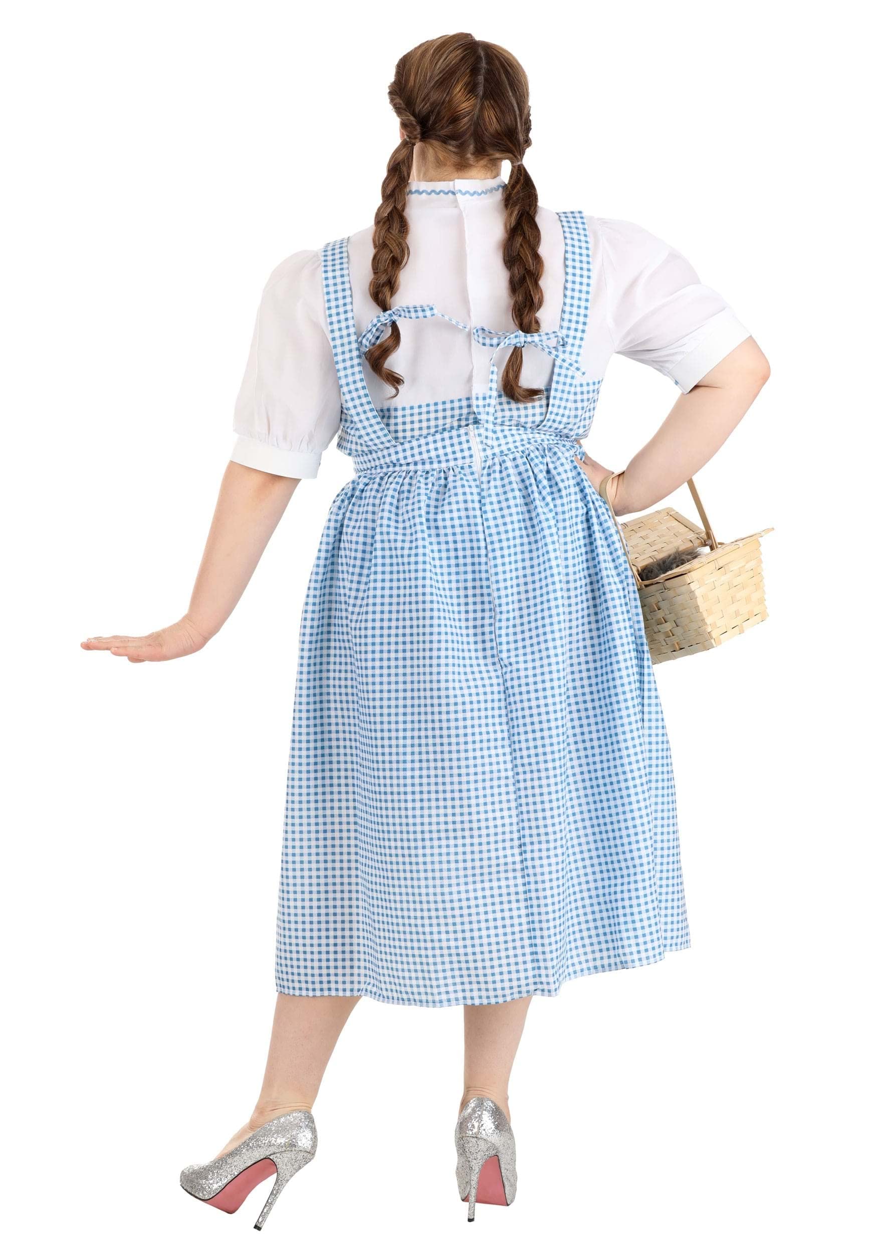 Dorothy Costume - Women's Blue Gingham Dress with White Blouse and Hair Ribbons