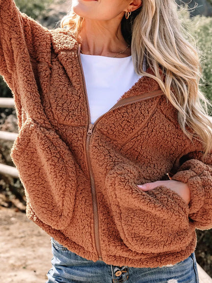 Zip Up Hooded Sherpa Jacket