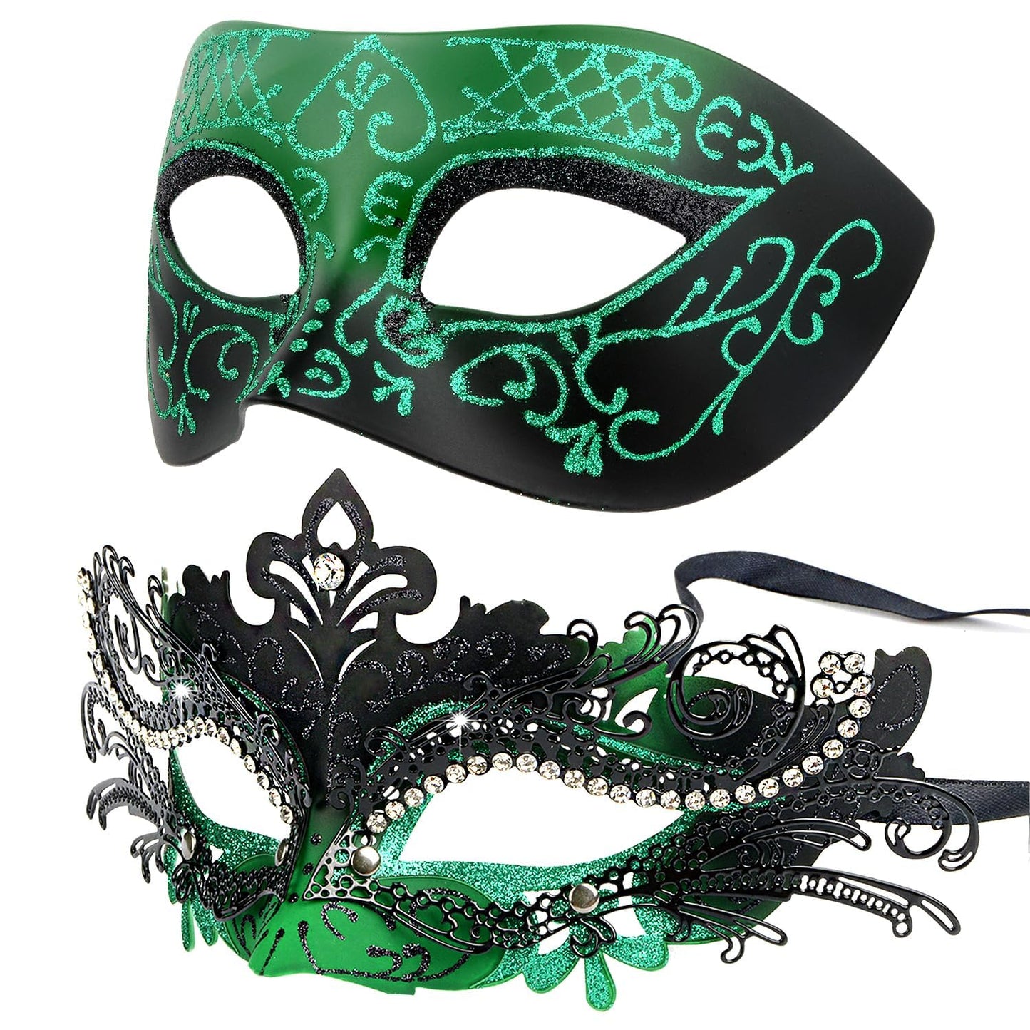 Masquerade Masks - Elegant Mardi Gras Party Masks - Premium Decorative Masks for Women and Men Green & Black