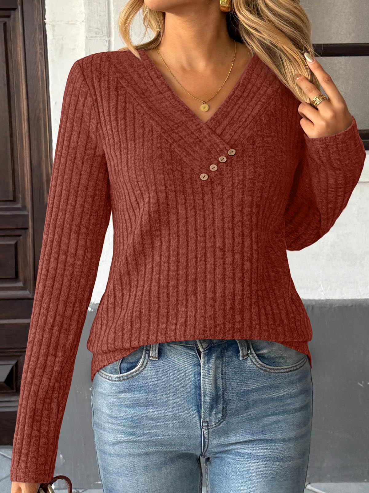 Women's Long Sleeve V Neck Tunic Tops - Dressy Casual Work Blouse Sweater