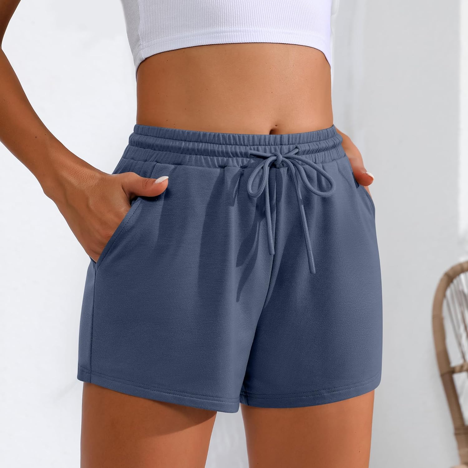 Women Sweat Shorts 3-Pack - High Waist Athletic Lounge Shorts with Pockets