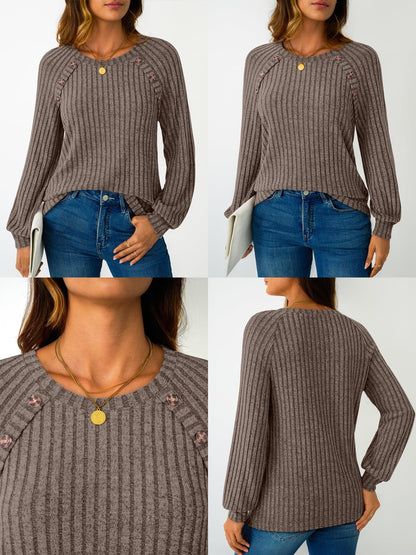 Women's Long Sleeve Tops - Fall Lightweight Sweaters with Shoulder Buttons