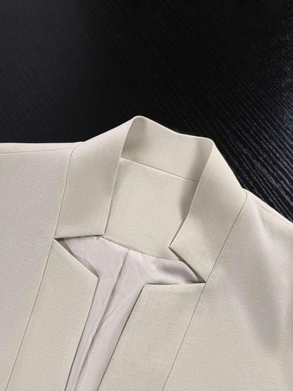 Women's Tweed Blazer Jacket - Open Front Stand Collar Professional Work Coat