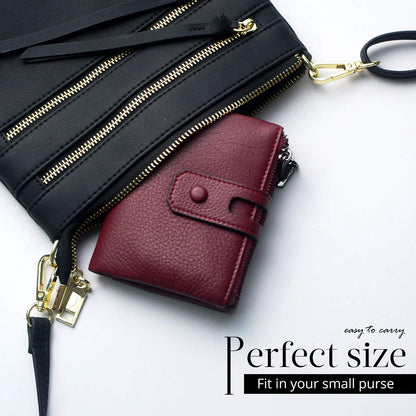 Women Leather Wallet - Small RFID Blocking Card Holder with Double Zipper