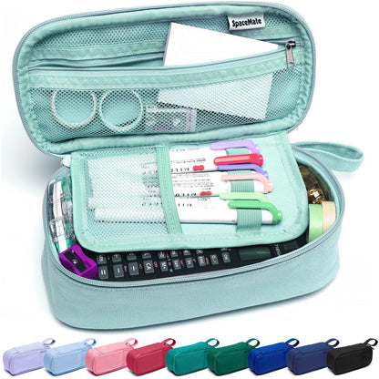 Large Pencil Case 1800ml - Heavy Duty Canvas School Supplies Organizer for Kids Students Eggshell Blue