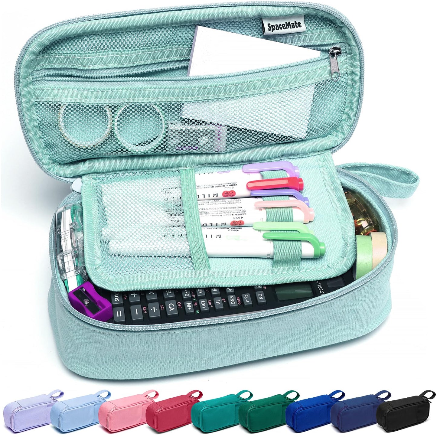 Large Pencil Case 1800ml - Heavy Duty Canvas School Supplies Organizer for Kids Students Eggshell Blue