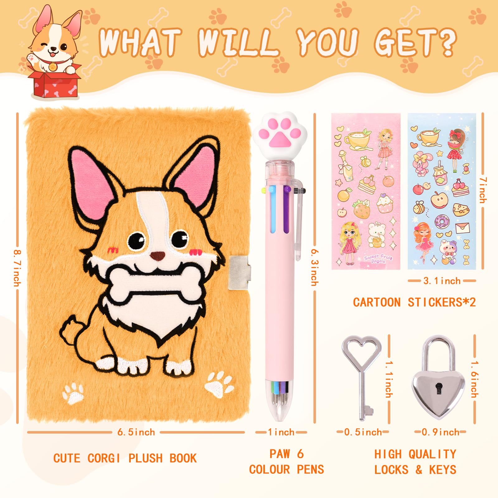 Girls Heart Diary with Lock and Keys - Cute Plush Secret Journal Notebook Gift Ages 6-8