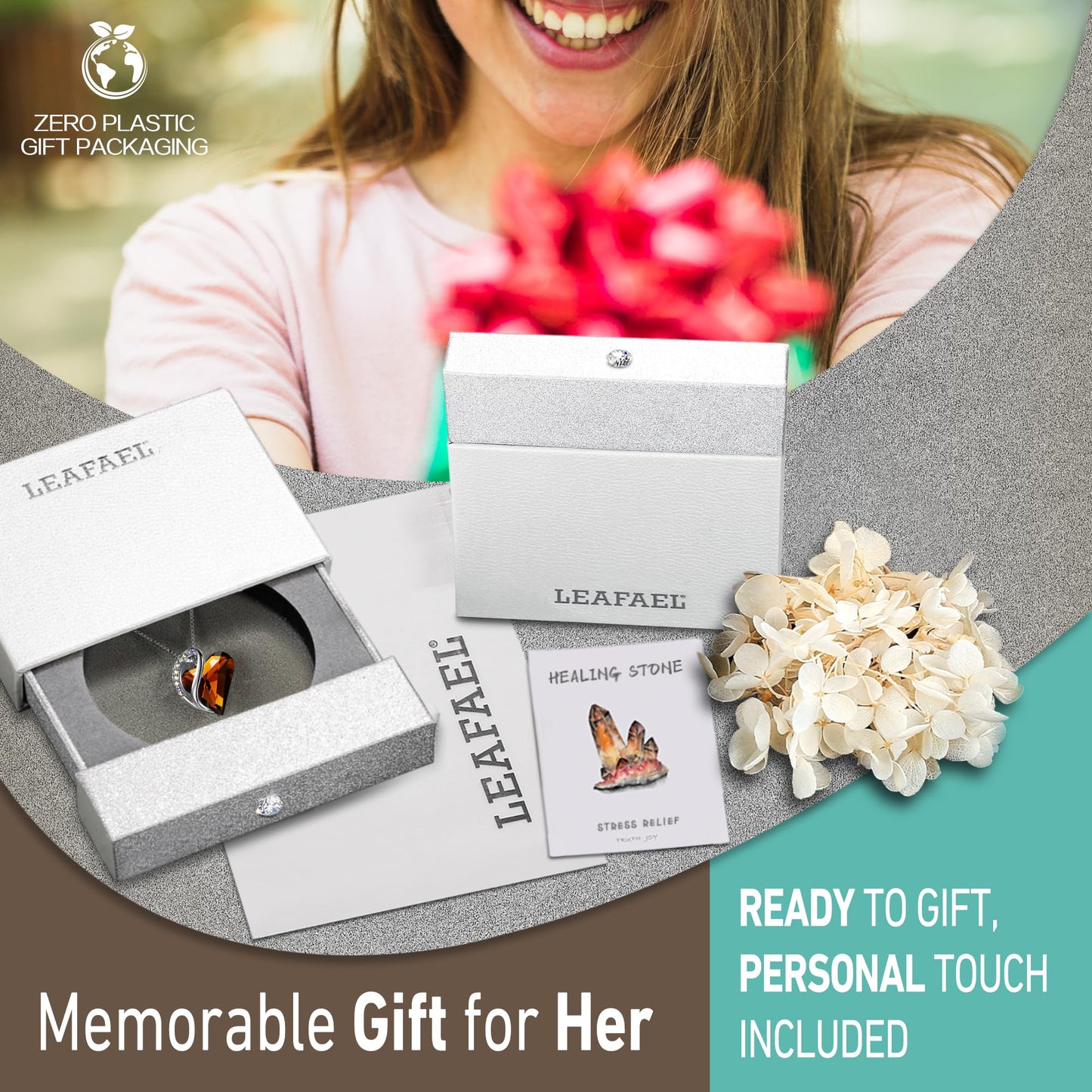 Infinity Love Birthstone Heart Necklace - 18K White Gold Plated Crystal Pendant Gift for Women