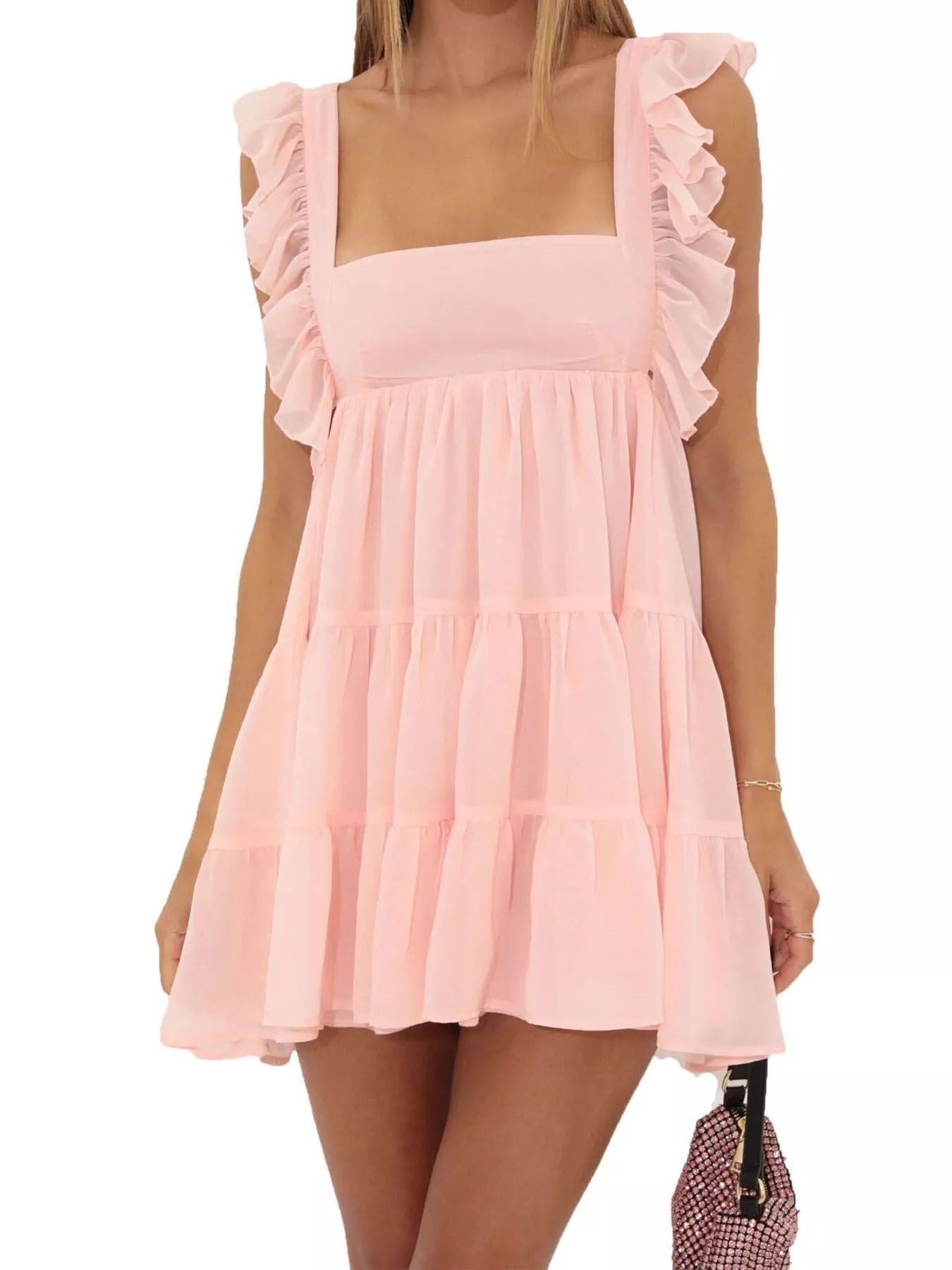 Ruffled Square Neck Tiered Dress