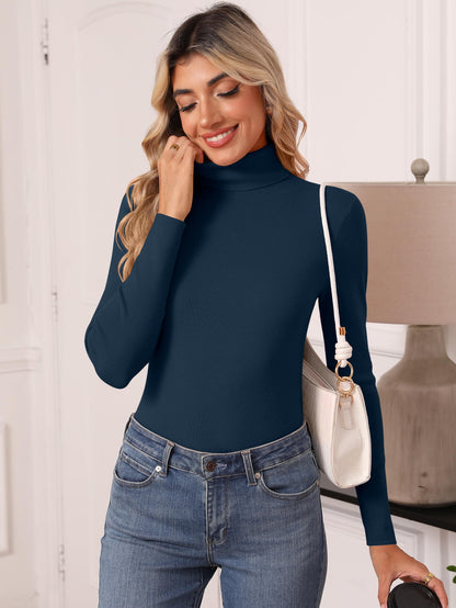 Women's Turtleneck Long Sleeve Shirt - Thermal Underwear Top for Fall Winter