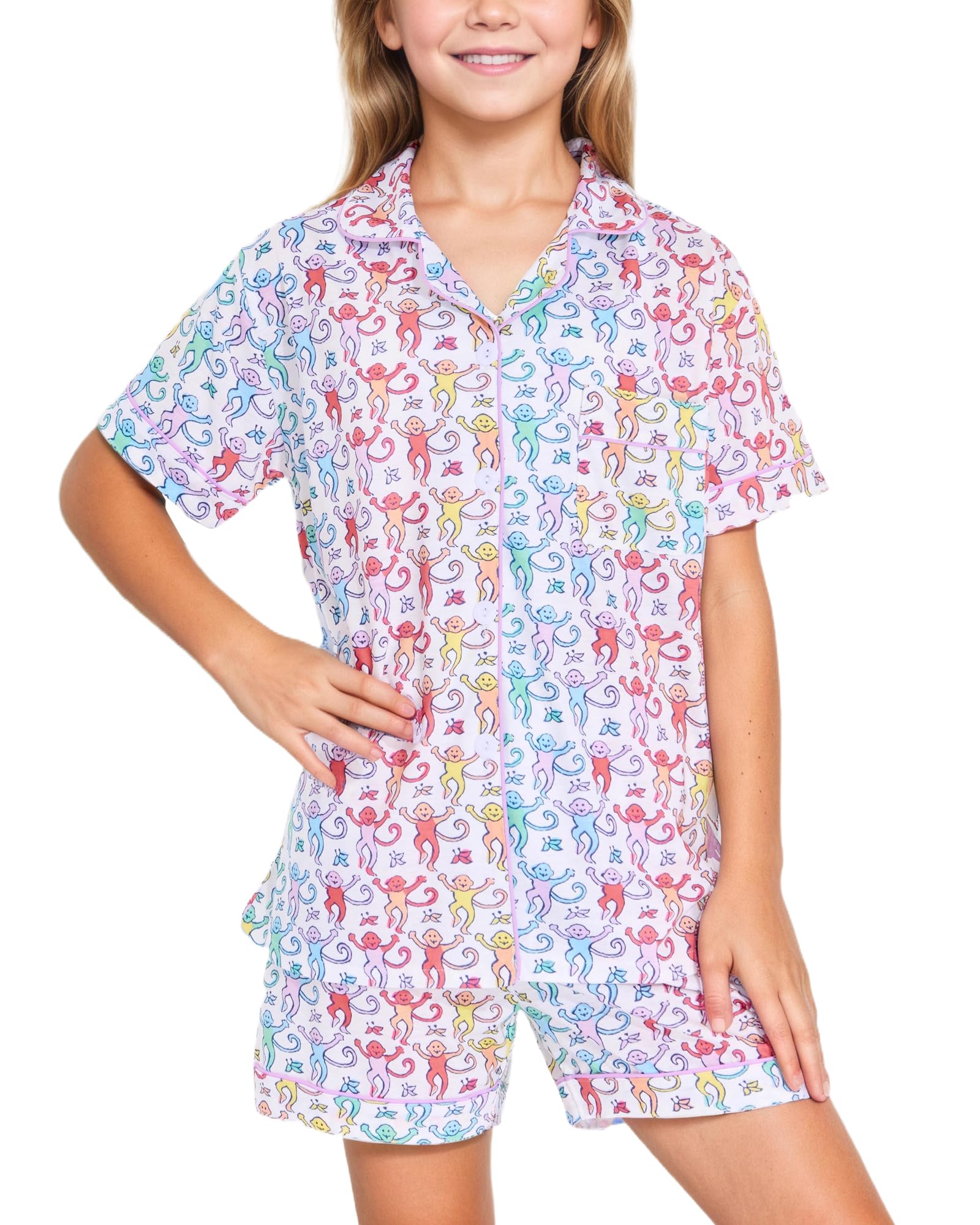 Roller Rabbit Pajamas Kids - Girls Summer 2 Piece Set - Button Down Top and Shorts