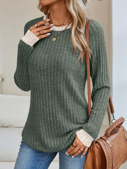 Women's Long Sleeve Tunic Tops - Dressy Casual Color Block Sweaters