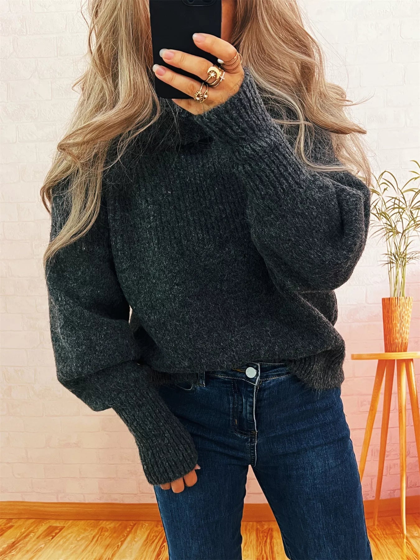 Ribbed Turtleneck Long Sleeve Sweater