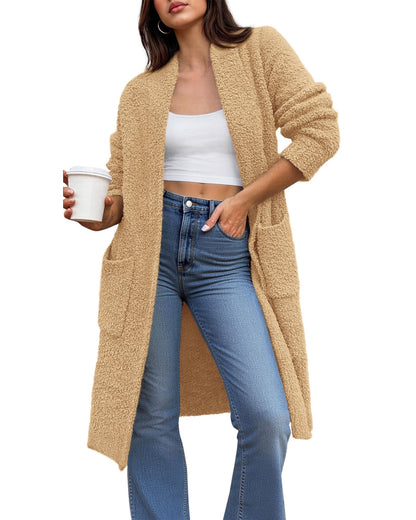 Women's Long Cardigan Sweater - Open Front Oversized Knit Coat with Pockets
