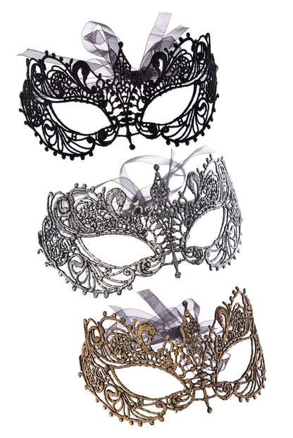 Vintage Venetian Masquerade Masks for Women - Classic Half Face Masks for Parties - 3 Piece Set Black Silver Gold