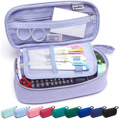 Large Pencil Case 1800ml - Heavy Duty Canvas School Supplies Organizer for Kids Students Purple