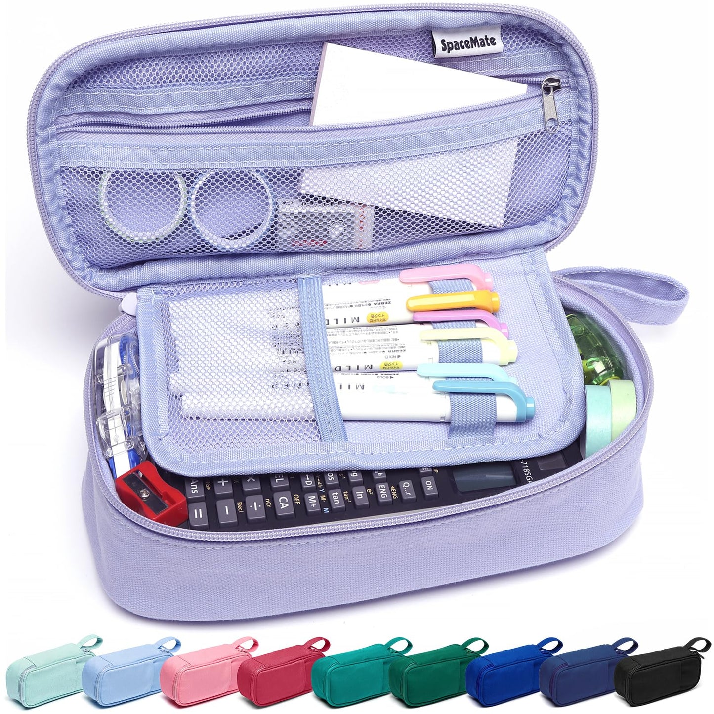 Large Pencil Case 1800ml - Heavy Duty Canvas School Supplies Organizer for Kids Students Purple