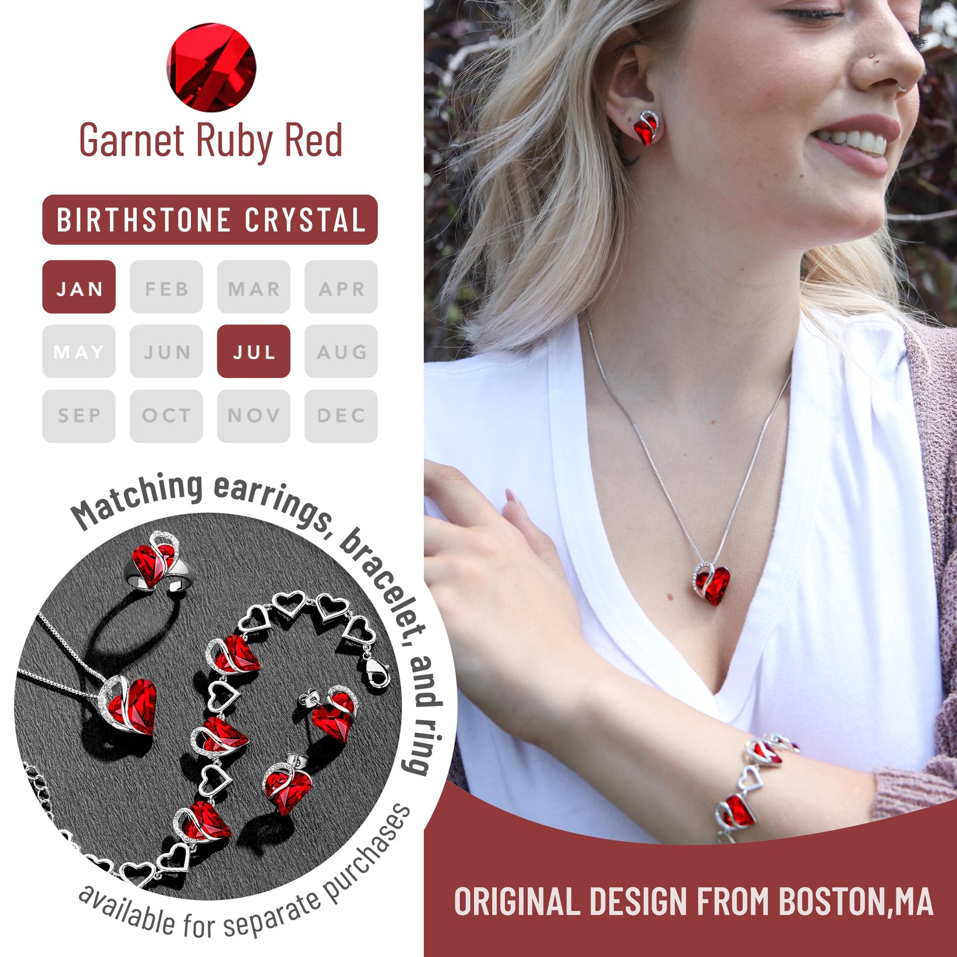 Infinity Love Birthstone Heart Necklace - 18K White Gold Plated Crystal Pendant Gift for Women